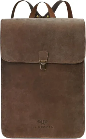 LUXEORIA Genuine Leather Backpack for Men and Women, Minimalistic Leather Backpack, Handmade Retro Style 15.6" Laptop Bag, Hiking Shoulder Daypack - Hunter Brown