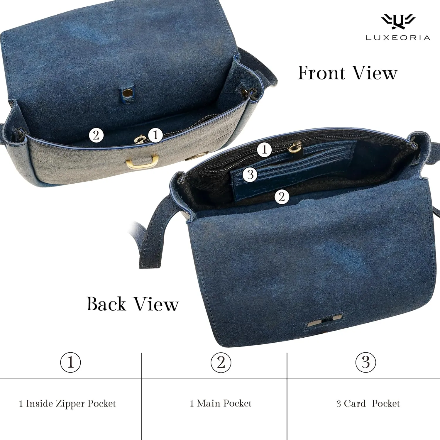 LUXEORIA Genuine Leather Crossbody Bags for Women, Small Travel Purses, Mobile & Credit Card Pockets with Adjustable Strap