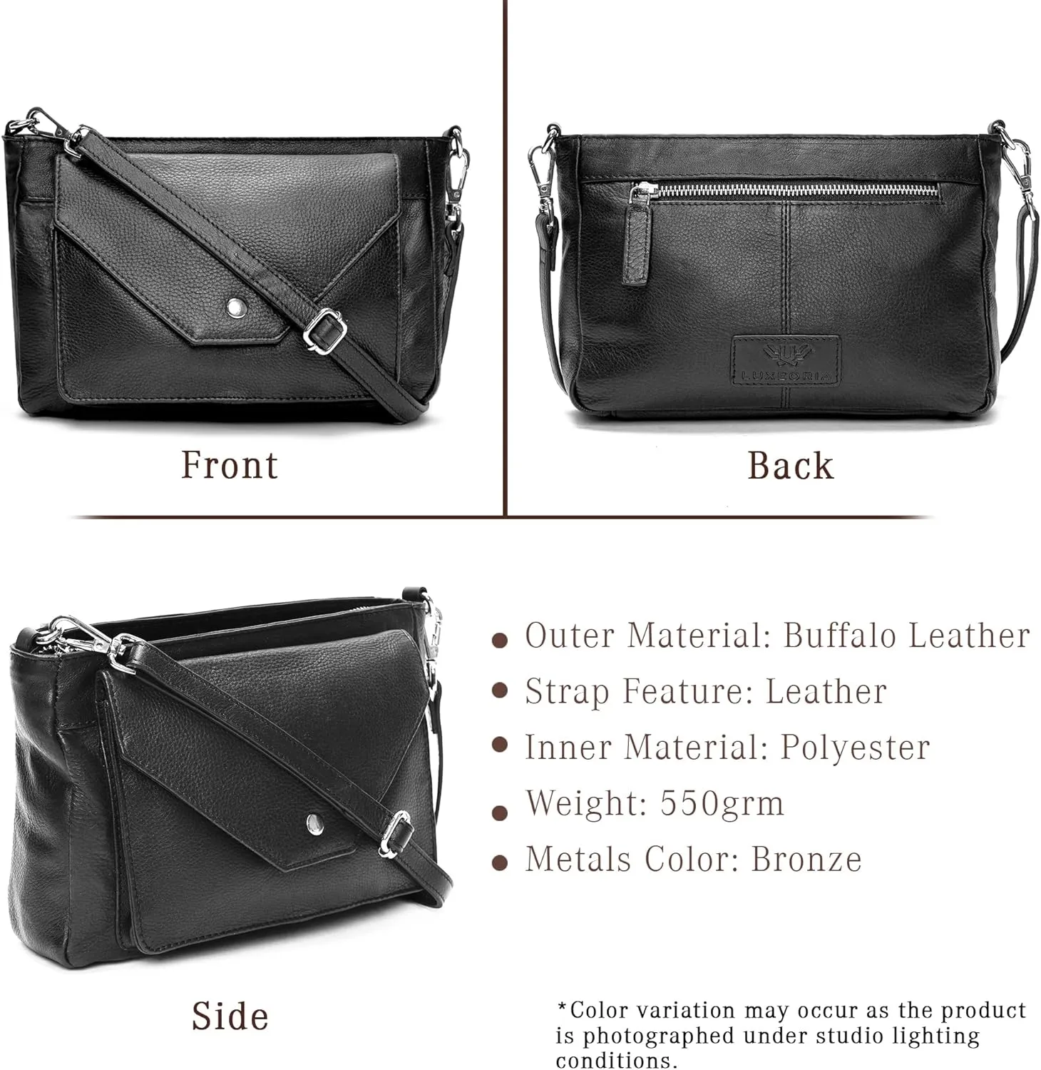 LUXEORIA Genuine Leather Crossbody Bags for Women, Small Travel Purses, Mobile & Credit Card Pockets with Adjustable Strap