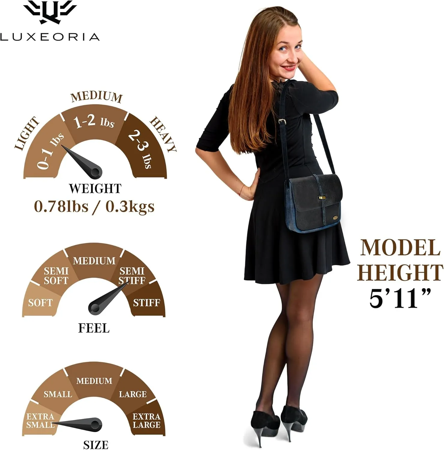 LUXEORIA Genuine Leather Crossbody Bags for Women, Small Travel Purses, Mobile & Credit Card Pockets with Adjustable Strap