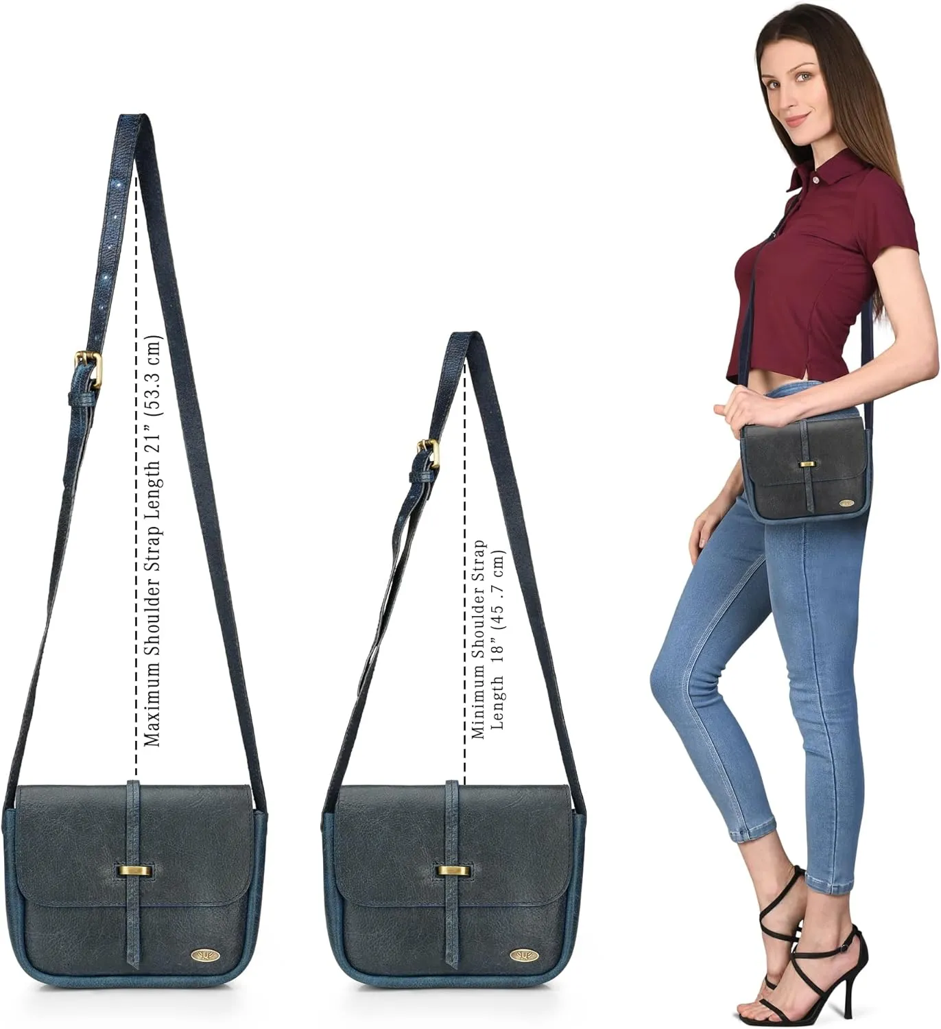 LUXEORIA Genuine Leather Crossbody Bags for Women, Small Travel Purses, Mobile & Credit Card Pockets with Adjustable Strap