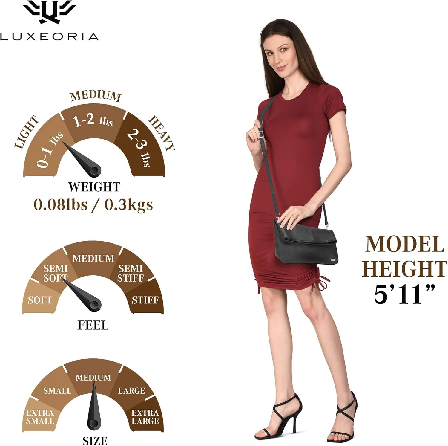 LUXEORIA Genuine Leather Crossbody Bags for Women, Small Travel Purses, Mobile & Credit Card Pockets with Adjustable Strap