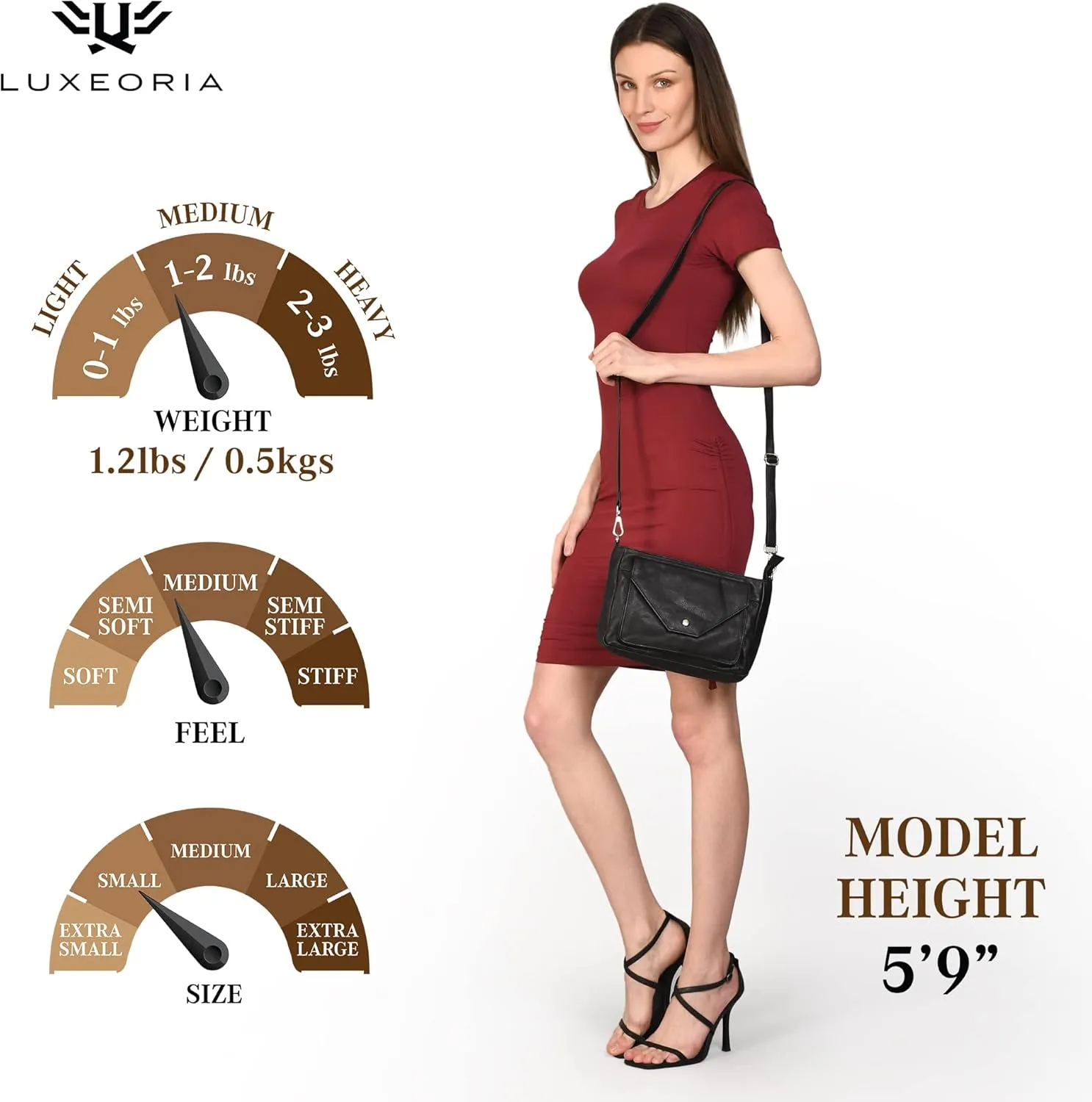 LUXEORIA Genuine Leather Crossbody Bags for Women, Small Travel Purses, Mobile & Credit Card Pockets with Adjustable Strap