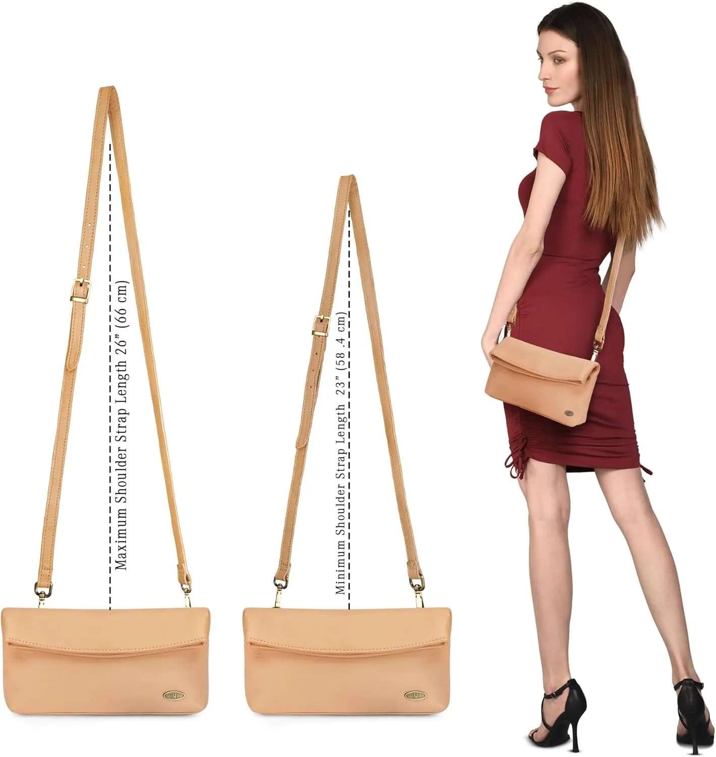 LUXEORIA Genuine Leather Crossbody Bags for Women, Small Travel Purses, Mobile & Credit Card Pockets with Adjustable Strap