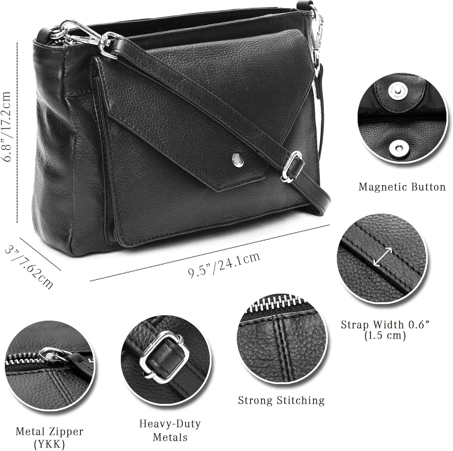 LUXEORIA Genuine Leather Crossbody Bags for Women, Small Travel Purses, Mobile & Credit Card Pockets with Adjustable Strap