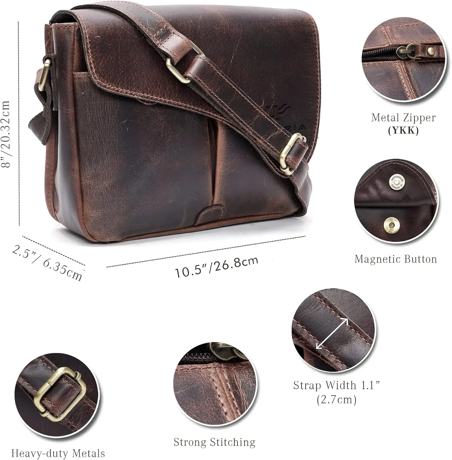LUXEORIA Leather Messenger Bag for Men & Women, Over the Shoulder Bag for Women Crossbody & Mens Briefcase Office Bag