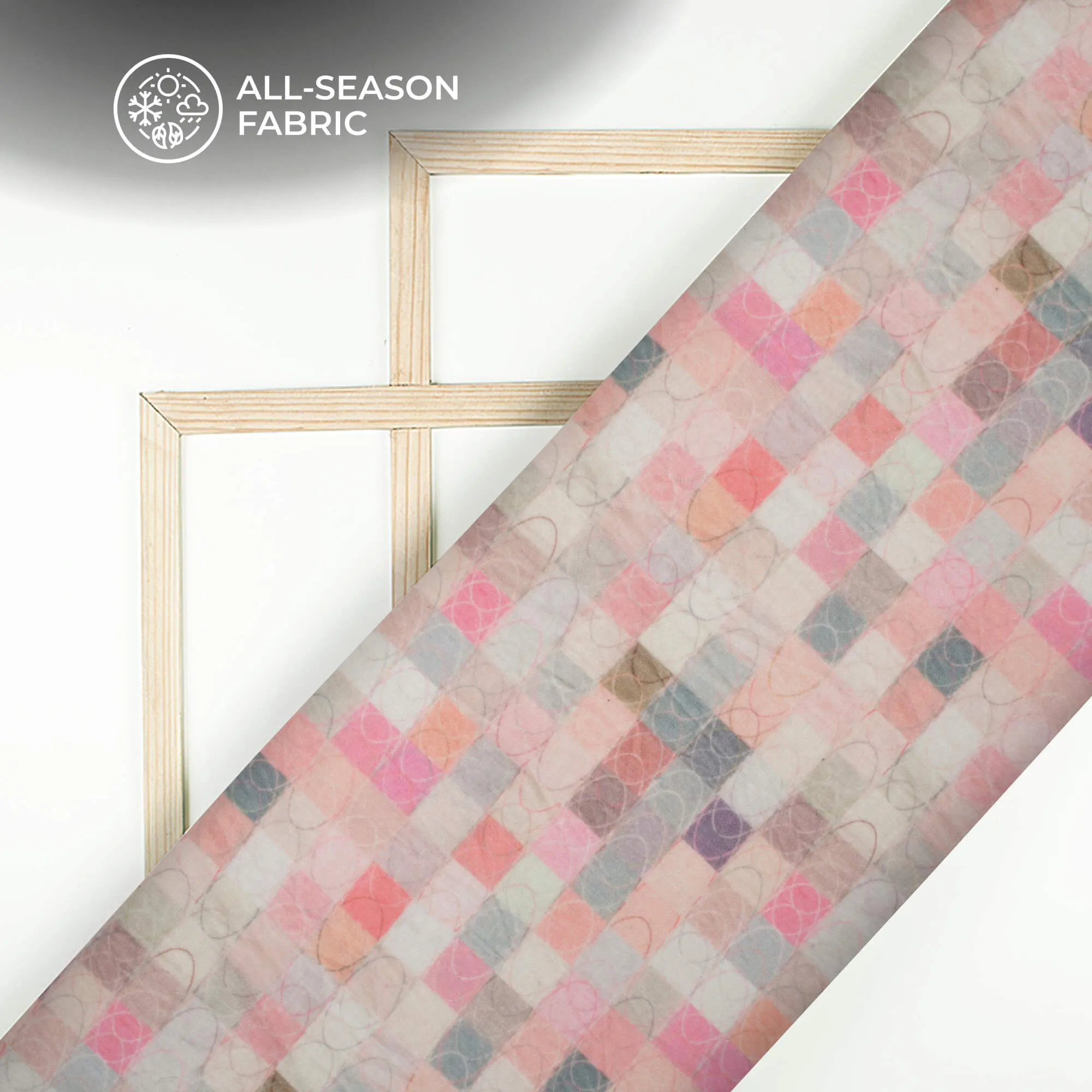 Luxurious Checks Digital Print Linen Textured Fabric (Width 56 Inches)