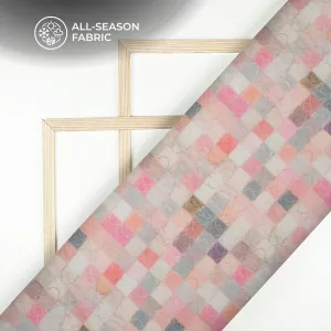 Luxurious Checks Digital Print Linen Textured Fabric (Width 56 Inches)