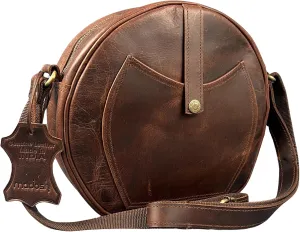 Madosh Genuine Leather Crossbody Sling Bag |Brown Leather Bag | Unique Round layout |Spacious Compartments| Women everyday use.