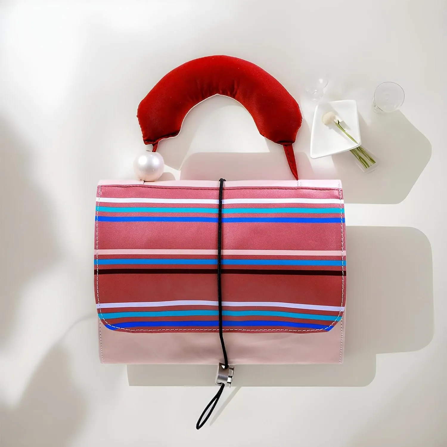 Makeup Bag - Foldable Travel Toiletry Bag for Women - Large Capacity Waterproof Cosmetic Organizer Roll-Up Make up Pouch for Women, Bathroom & Shower, Flesh Color Folding Bag, Refer to description