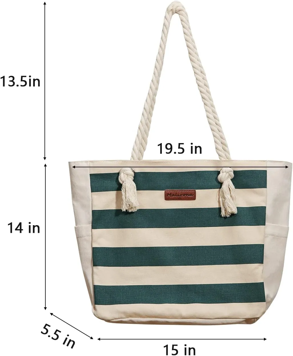 Malirona Large Beach Travel Tote Bag Canvas Shoulder Bag with Cotton Rope Handle