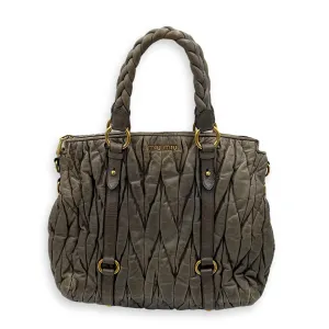 Matelassé Grey Top Handle Bag in Distressed Leather, Gold hardware