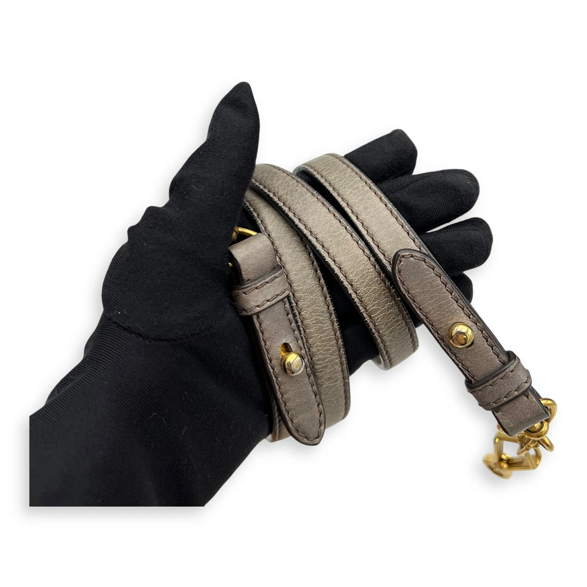Matelassé Grey Top Handle Bag in Distressed Leather, Gold hardware