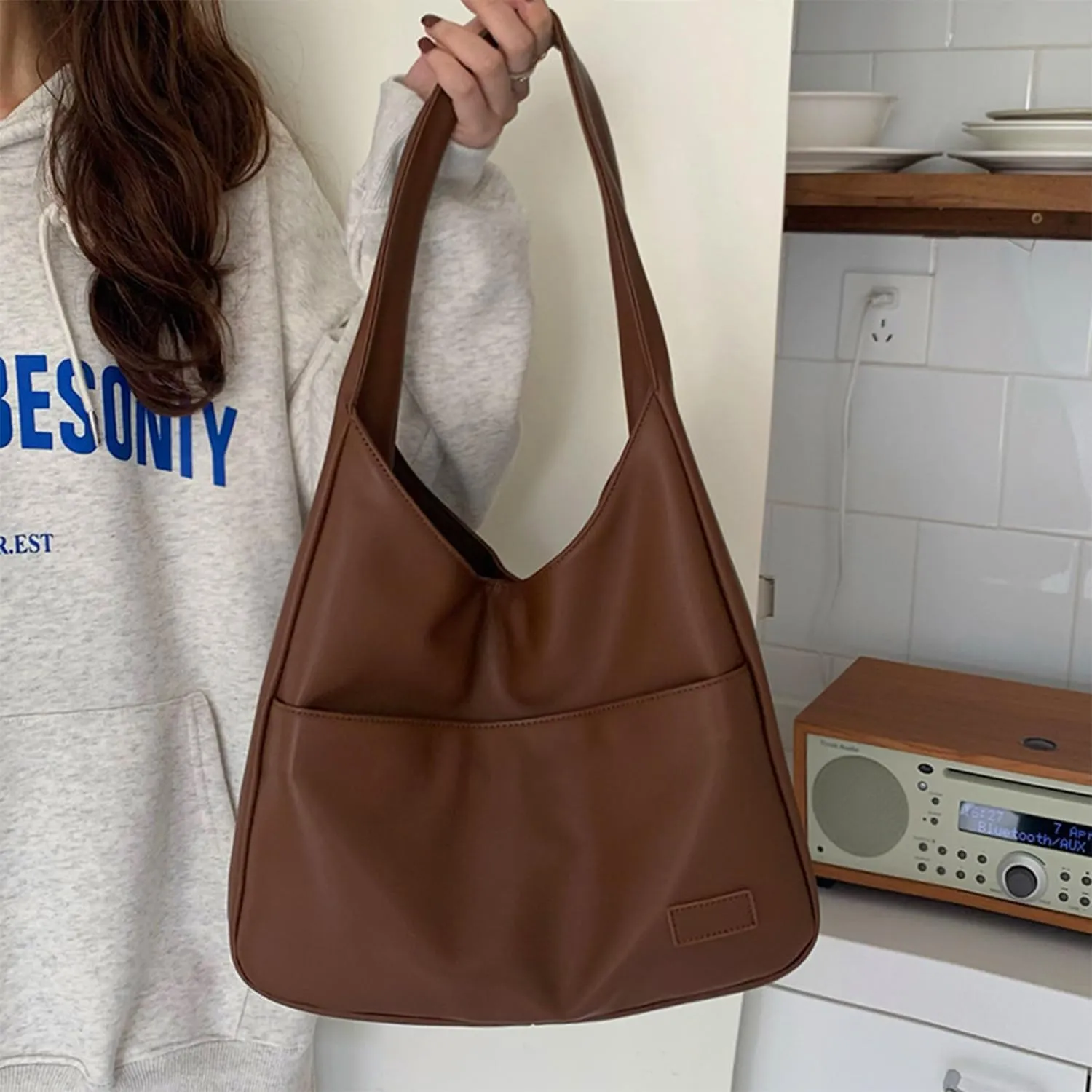 Maya Shoulder Bag, Large Capacity Leather Tote Bag for Women, Hobo Bags for School
