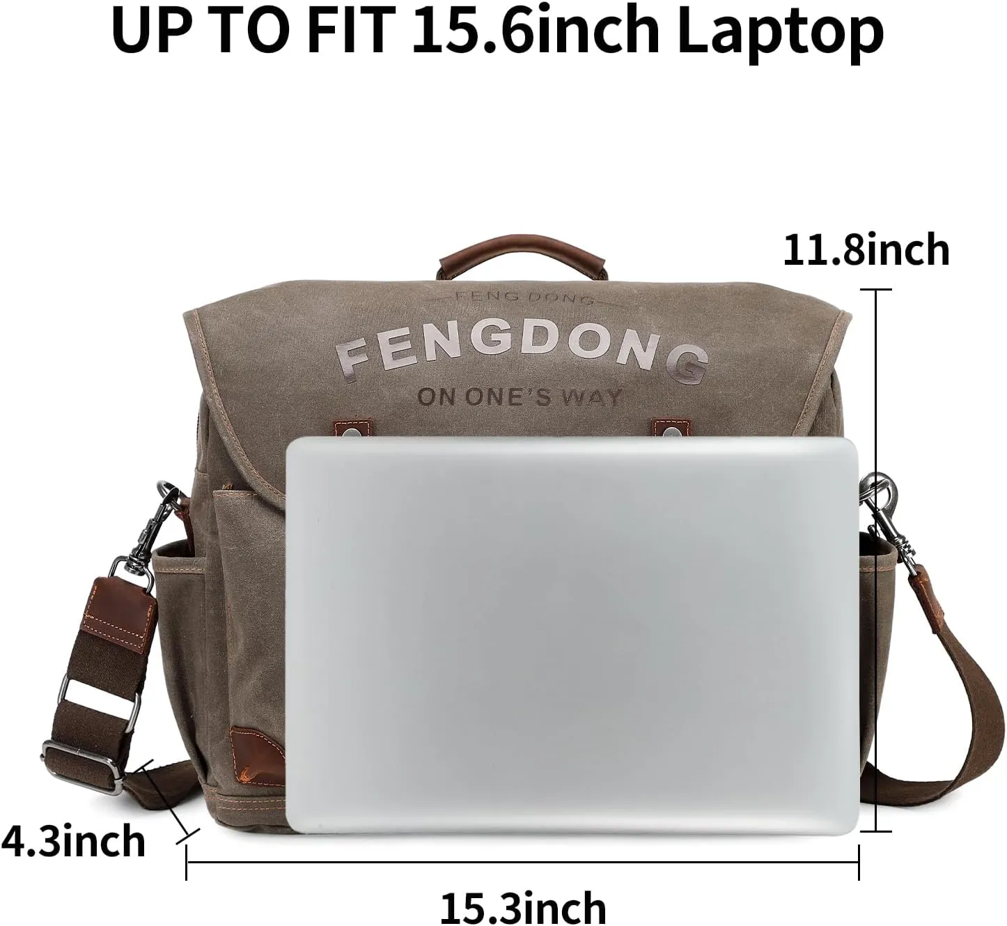 Mens Messenger Bag 15.6 Inch Vintage Waxed Canvas Genuine Leather Briefcase Leather Computer Laptop Bag Rugged Satchel Shoulder Bag Green