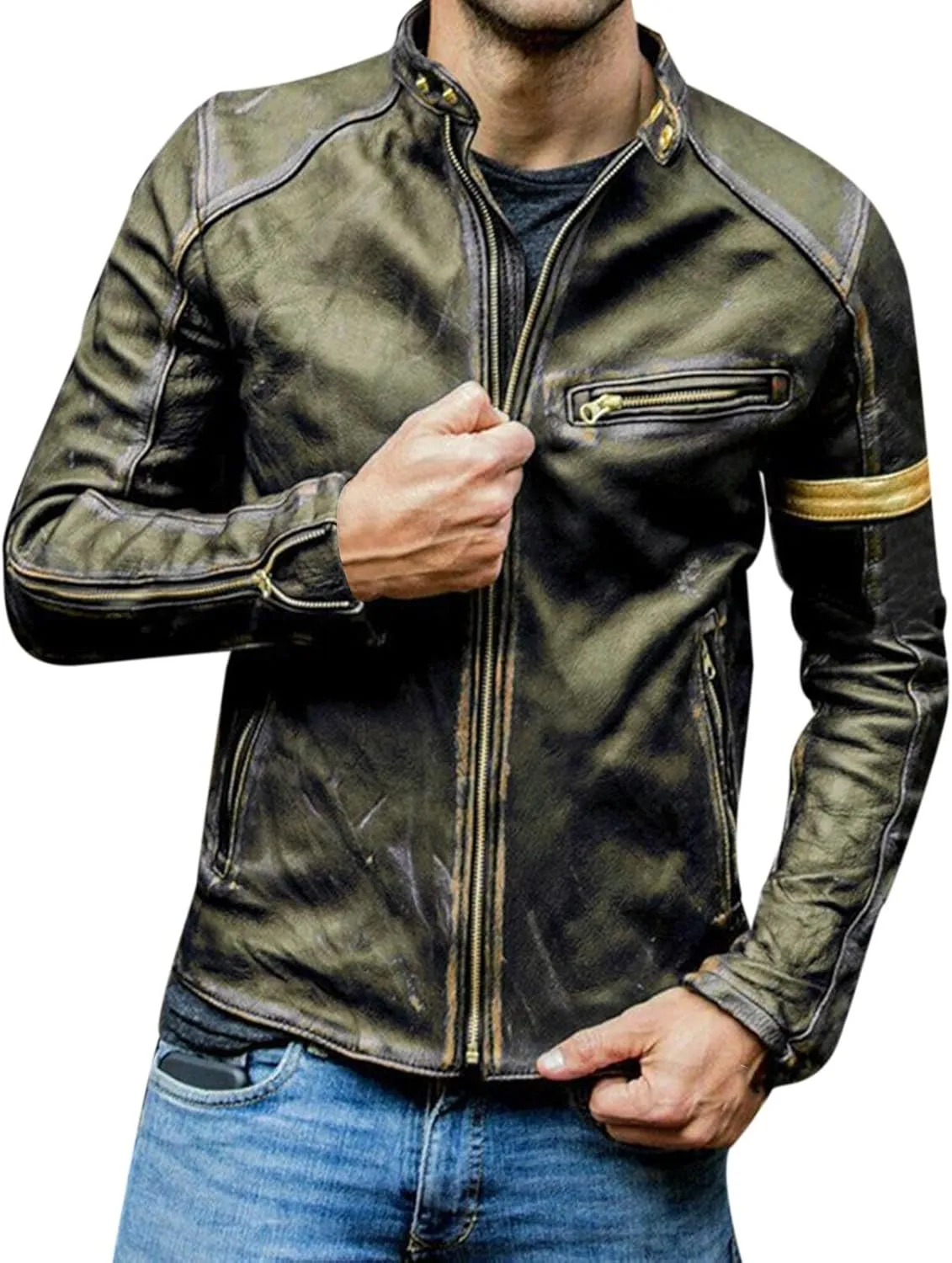 Mens Vintage Cafe Racer Distressed Biker Leather Jacket | Motorcycle Leather Jacket for Men