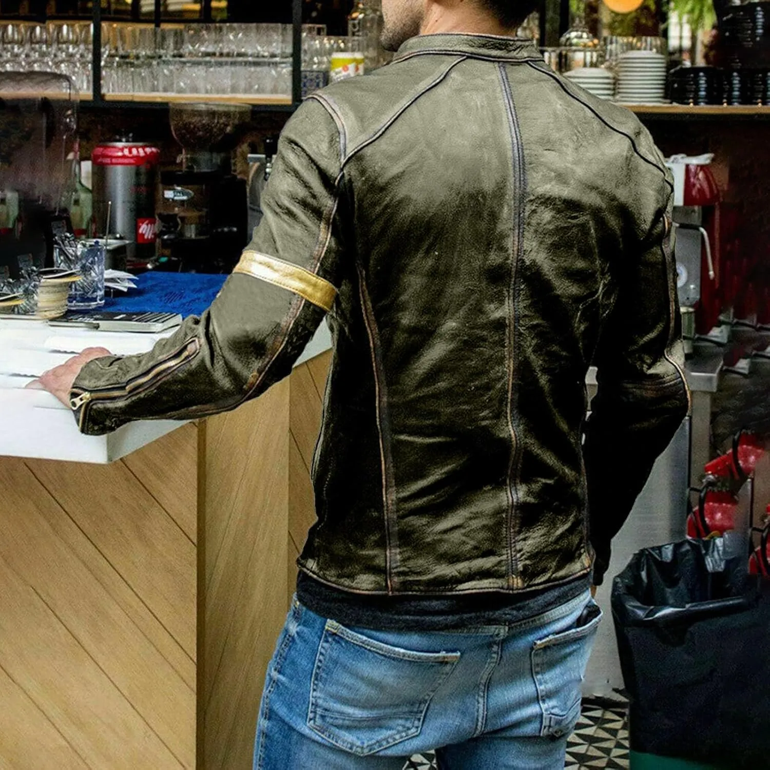 Mens Vintage Cafe Racer Distressed Biker Leather Jacket | Motorcycle Leather Jacket for Men