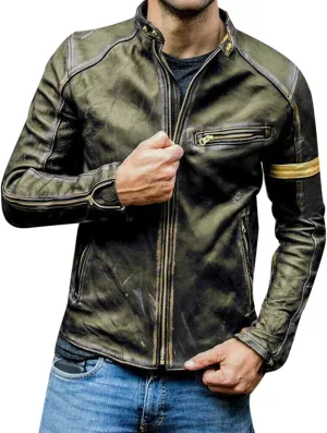 Mens Vintage Cafe Racer Distressed Biker Leather Jacket | Motorcycle Leather Jacket for Men