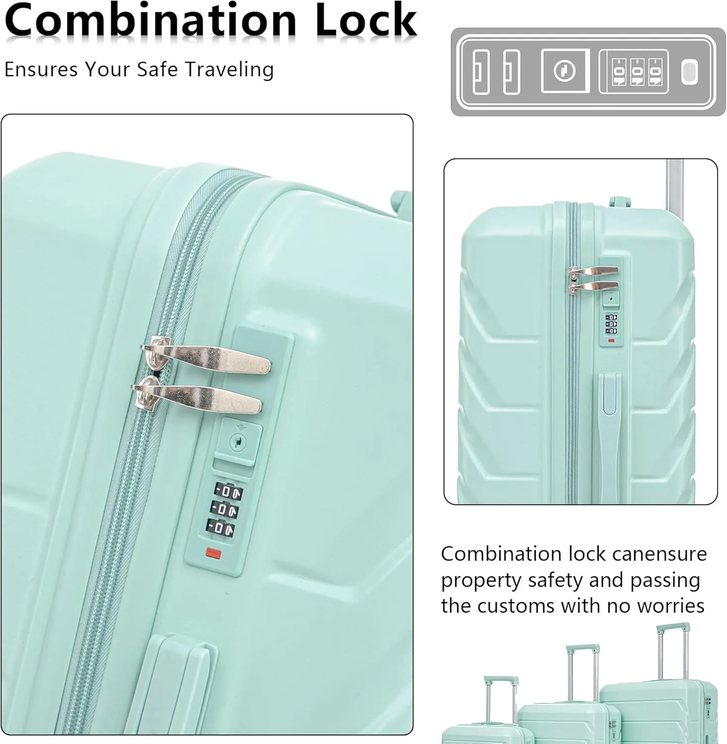 Merax 3 Pcs ABS Hardside Luggage Sets TSA Lock Spinner Wheel Suit Cases, Black and Blue, 20/24/28 Inch