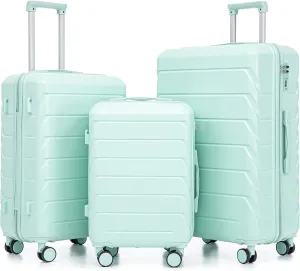 Merax 3 Pcs ABS Hardside Luggage Sets TSA Lock Spinner Wheel Suit Cases, Black and Blue, 20/24/28 Inch