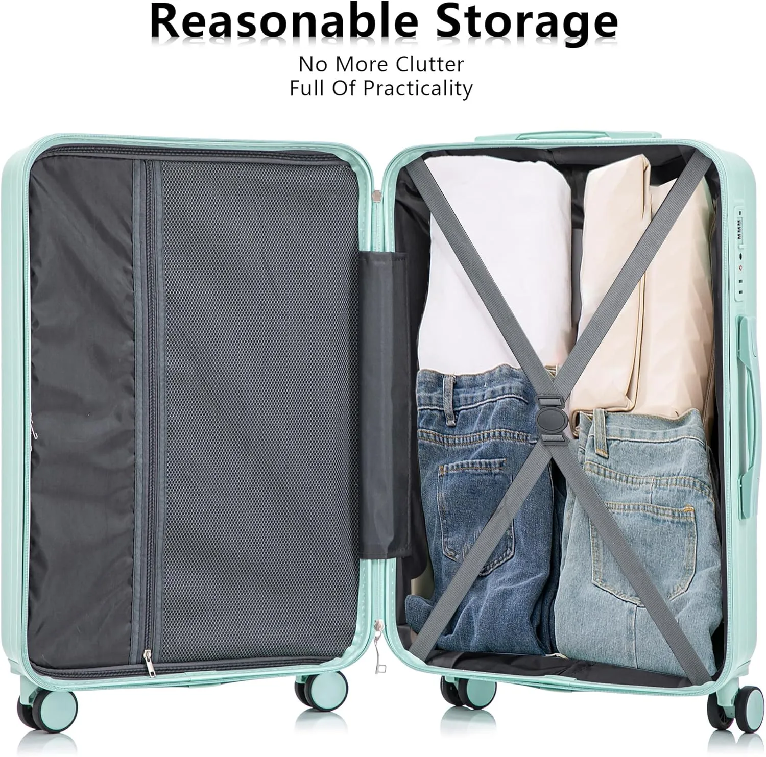 Merax 3 Pcs ABS Hardside Luggage Sets TSA Lock Spinner Wheel Suit Cases, Black and Blue, 20/24/28 Inch