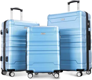 Merax Expandable ABS Hardshell Luggage Suitcase with Spinner Wheels Suit Case Lightweight, Sky Blue, 3-Piece Set (20/24/28)