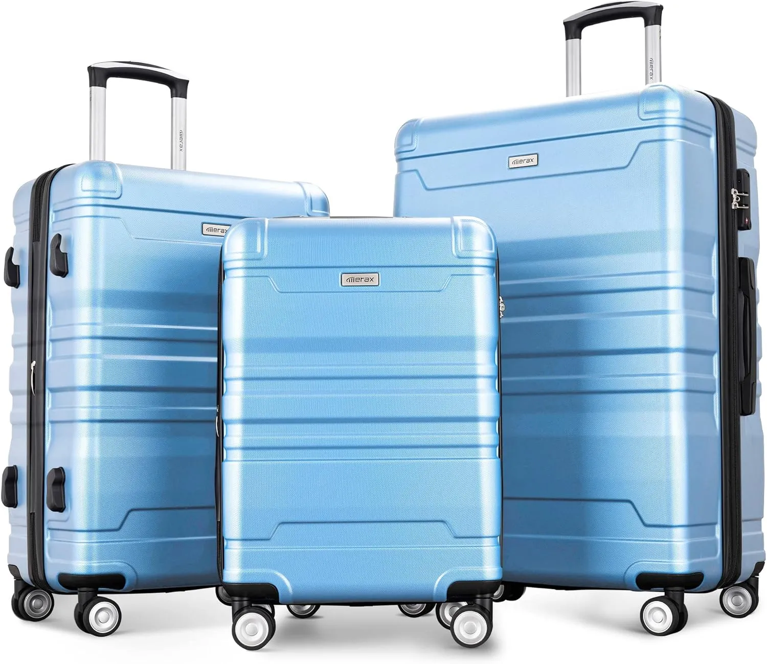 Merax Expandable ABS Hardshell Luggage Suitcase with Spinner Wheels Suit Case Lightweight, Sky Blue, 3-Piece Set (20/24/28)
