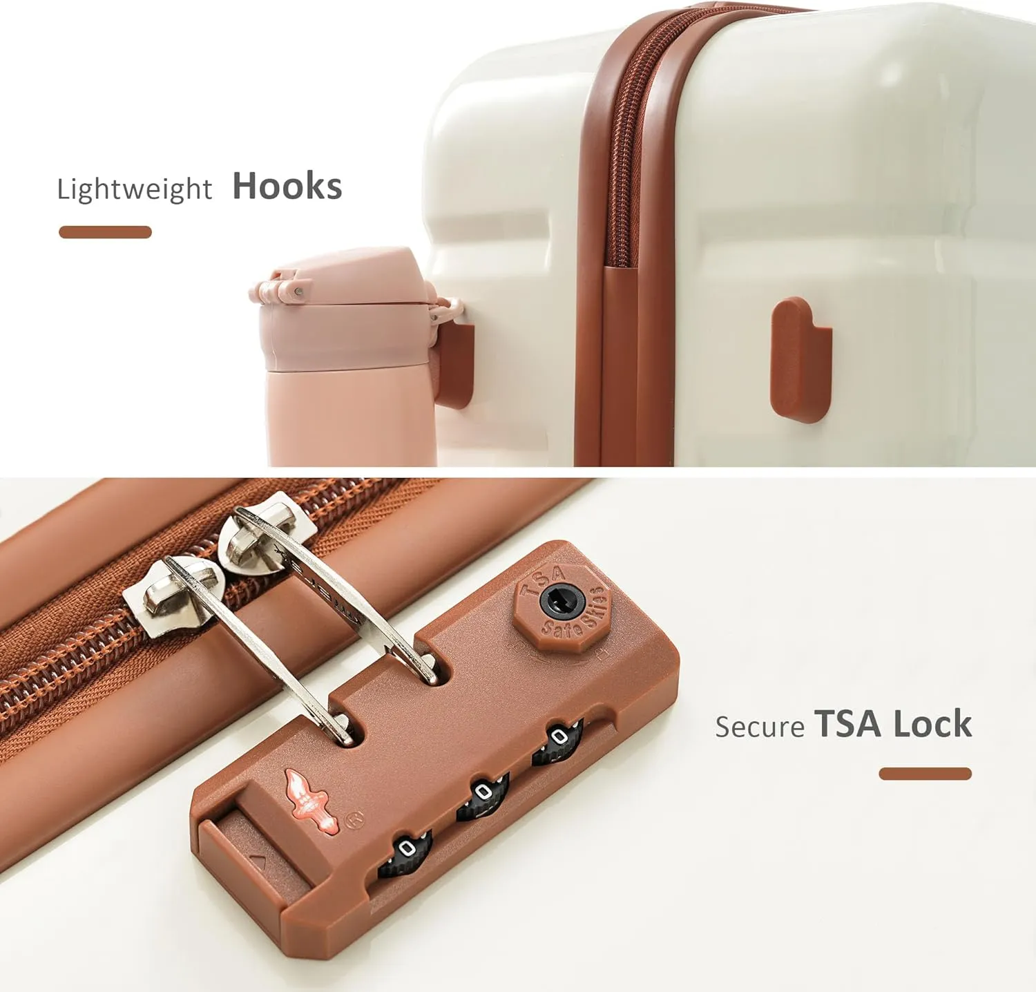 Merax Luggage Set 3 Piece, ABS Durable Lightweight, 360 Silent Spinner Wheel, TSA Lock, ivory and brown, 20/24/28 Inch