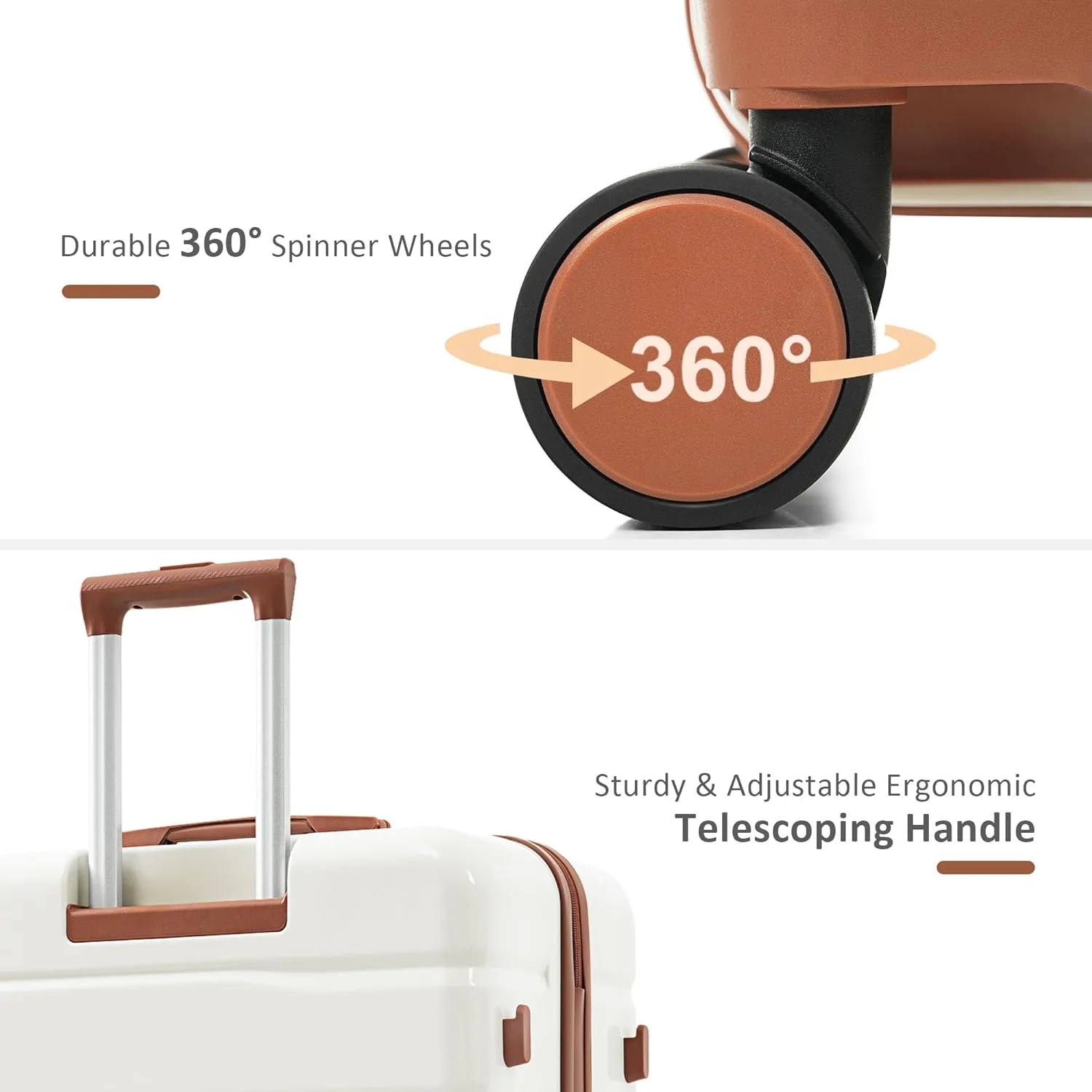 Merax Luggage Set 3 Piece, ABS Durable Lightweight, 360 Silent Spinner Wheel, TSA Lock, ivory and brown, 20/24/28 Inch