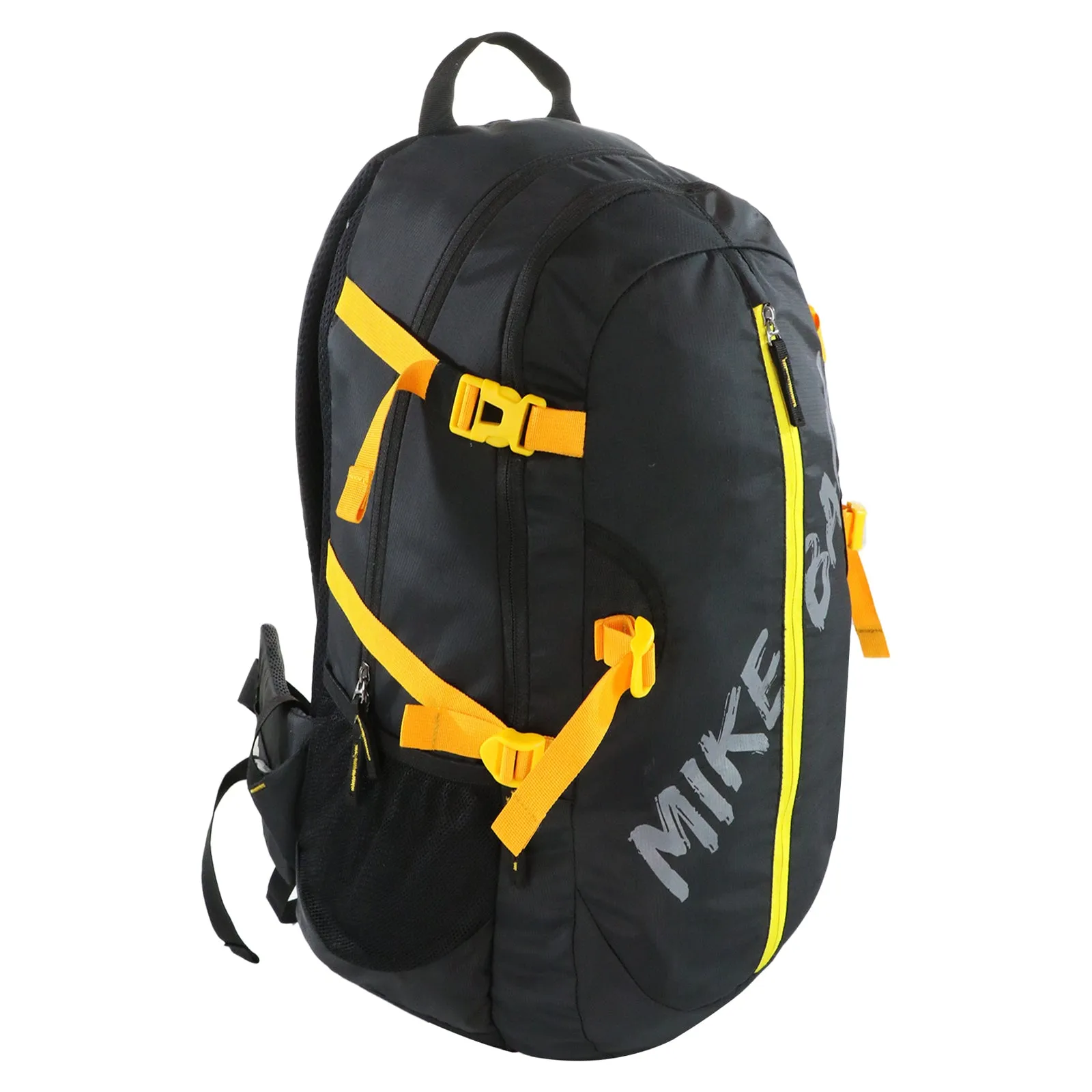 Mike Enticer 42L Trekking Backpack - Black Bag with Yellow Zip