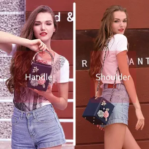 Milisente Evening Clutch Bag for Women Floral Square Box Evening Bags Crossbody Shoulder handBags Flower Wedding Clutch Purse