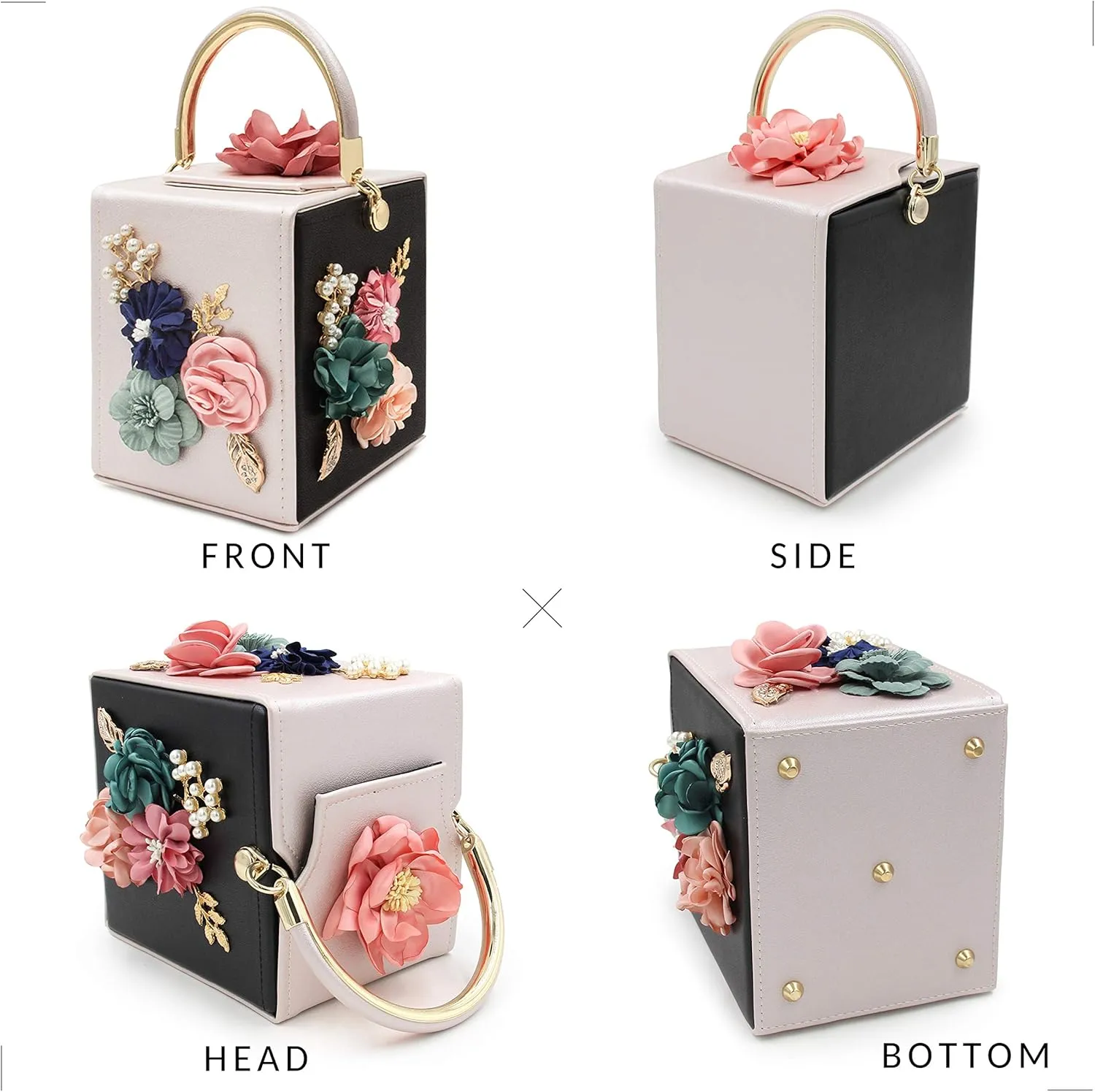 Milisente Evening Clutch Bag for Women Floral Square Box Evening Bags Crossbody Shoulder handBags Flower Wedding Clutch Purse