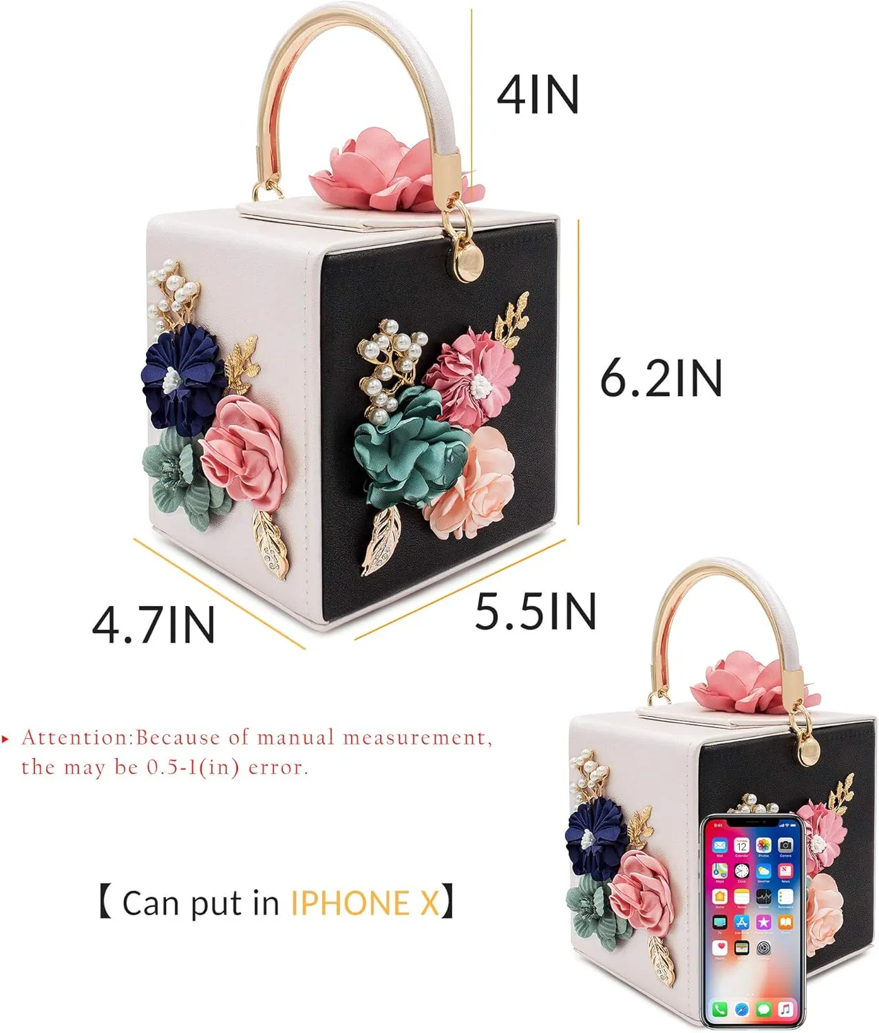 Milisente Evening Clutch Bag for Women Floral Square Box Evening Bags Crossbody Shoulder handBags Flower Wedding Clutch Purse