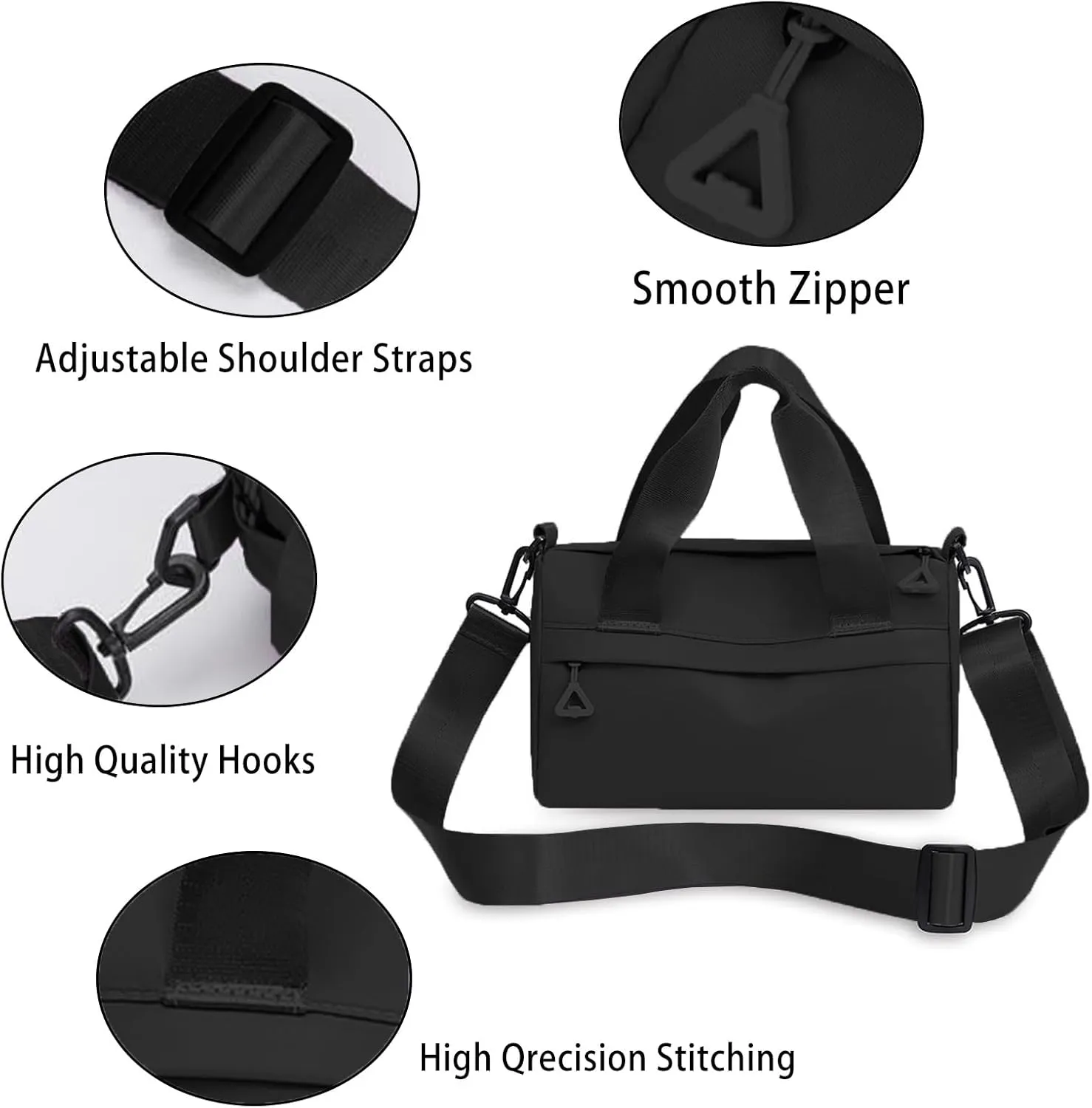 Mini Gym Bag, Small Adjustable Sling Totes for Women, Womens Duffle Handbag (Black)