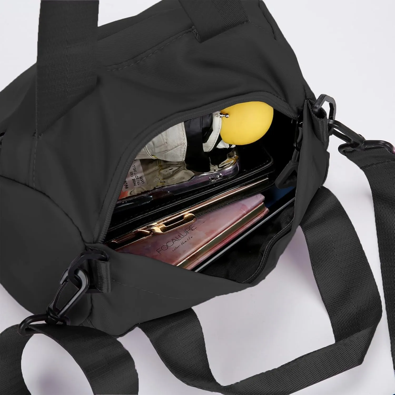 Mini Gym Bag, Small Adjustable Sling Totes for Women, Womens Duffle Handbag (Black)
