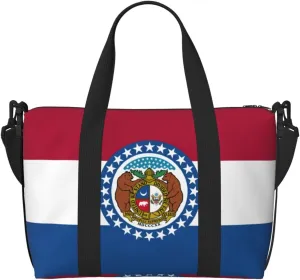Missouri State Flag Zippered Tote Bags For Women,Duffle Bag For Men,Spacious Travel Bag For Weekend Getaways