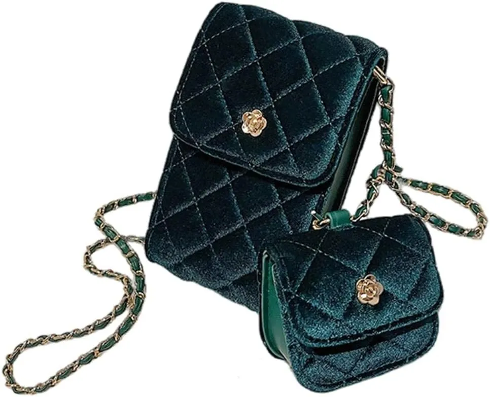 Mobile Phone Bag Diagonal Shoulder Bags Women's Velvet Rhombus Mini Letter Zero Purse Handbag