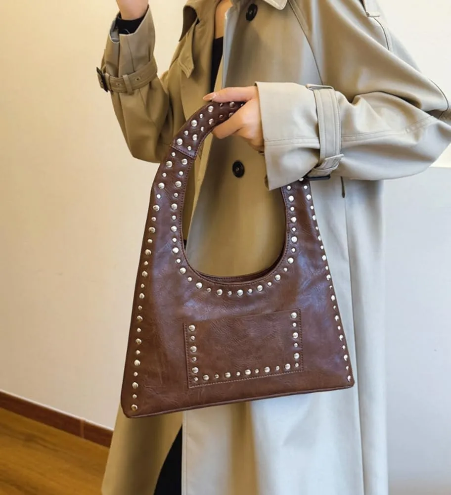 Molodo PU Leather Hobo Bag for Women Vintage Studded Tote Bag Handbag Trendy Shoulder Bag Punk Streetwear Handbag Purse
