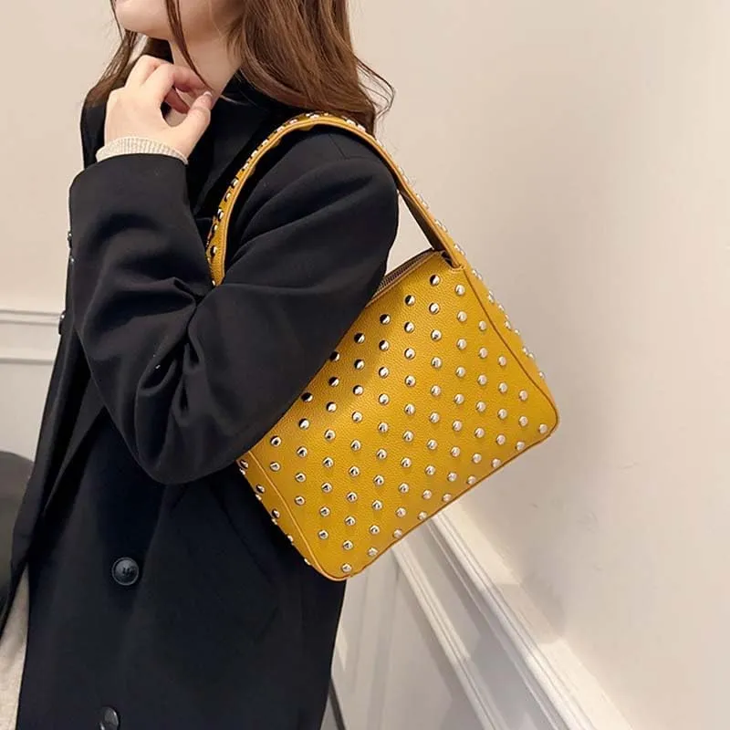 Molodo Studded Purses for Women Punk Shoulder Bag Y2K Soft PU Leather Underarm Bags Trendy Small Tote Handbag Purses