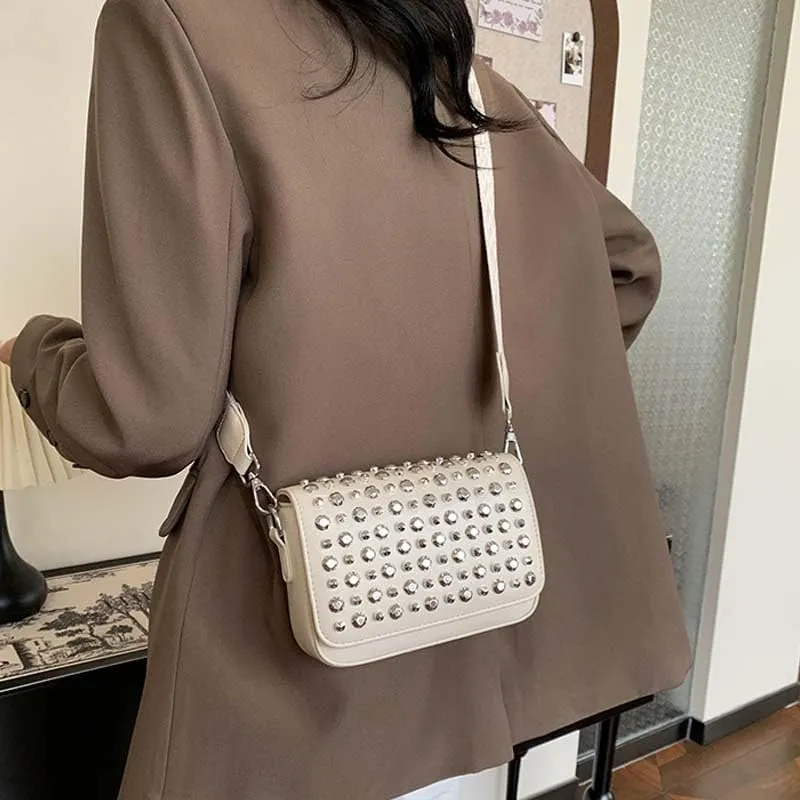 Molodo Studded Shoulder Bag for Women Trendy PU Leather Crossbody Bag Punk Handbag Purses Retro Small Shoulder Handbag