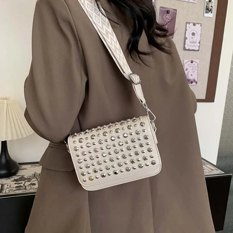 Molodo Studded Shoulder Bag for Women Trendy PU Leather Crossbody Bag Punk Handbag Purses Retro Small Shoulder Handbag