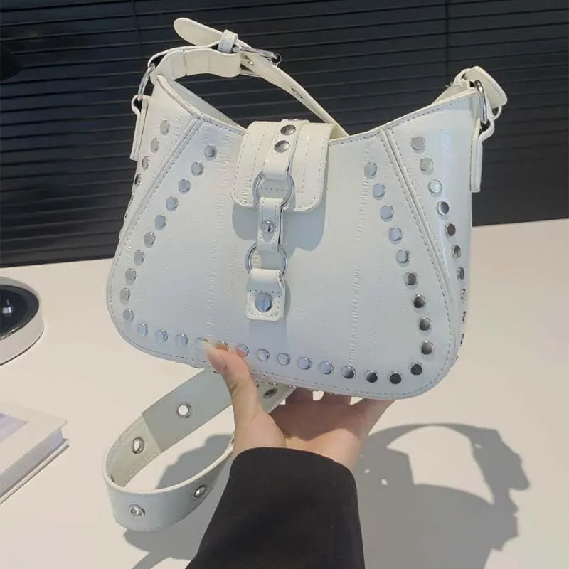 Molodo Trendy Rivet Shoulder Bag for Women PU Leather Studded Crossbody Bag Tote Handbag Punk Handbag Purse