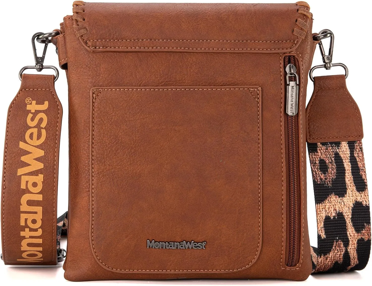 Montana West Crossbody Bags for Women with Dual Compartments Western Cross Body Purse with Leopard Print Guitar Strap