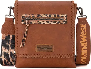 Montana West Crossbody Bags for Women with Dual Compartments Western Cross Body Purse with Leopard Print Guitar Strap