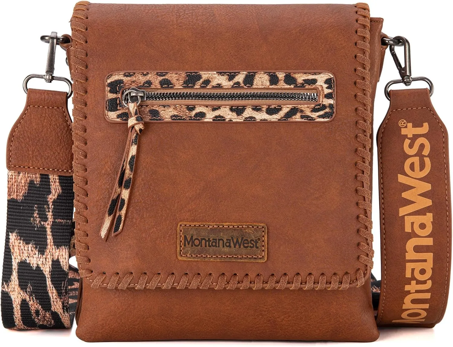 Montana West Crossbody Bags for Women with Dual Compartments Western Cross Body Purse with Leopard Print Guitar Strap