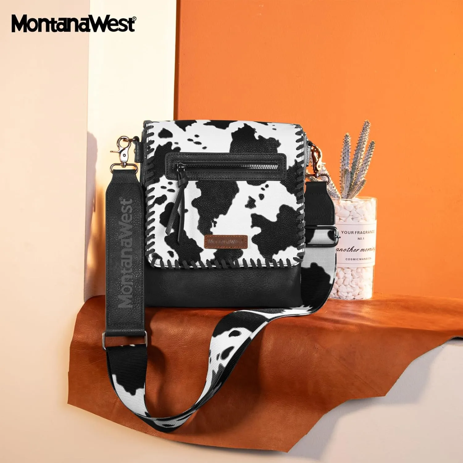 Montana West Crossbody Bags for Women with Dual Compartments Western Cross Body Purse with Leopard Print Guitar Strap
