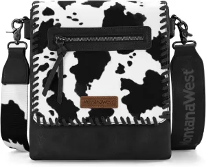 Montana West Crossbody Bags for Women with Dual Compartments Western Cross Body Purse with Leopard Print Guitar Strap