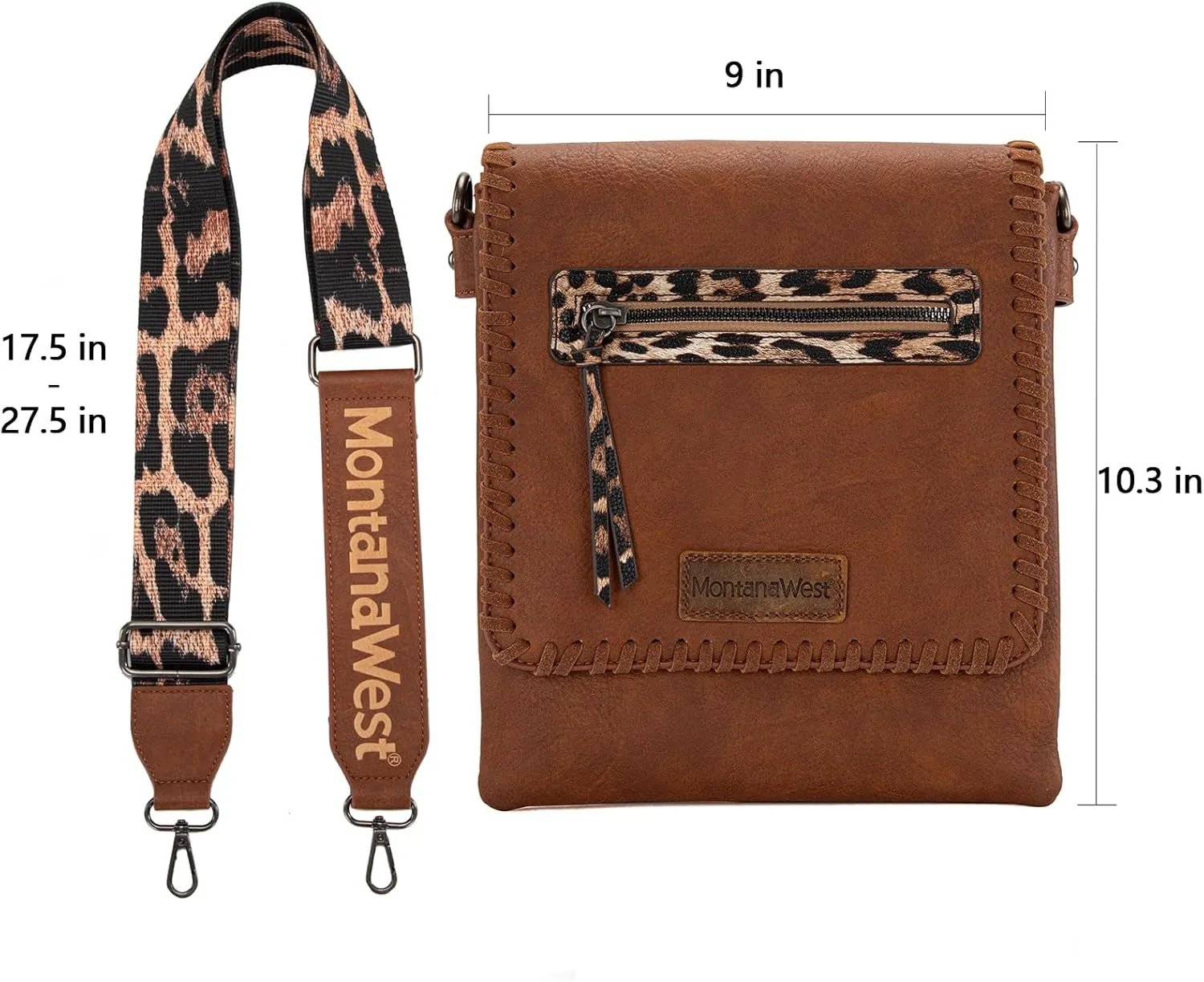 Montana West Crossbody Bags for Women with Dual Compartments Western Cross Body Purse with Leopard Print Guitar Strap