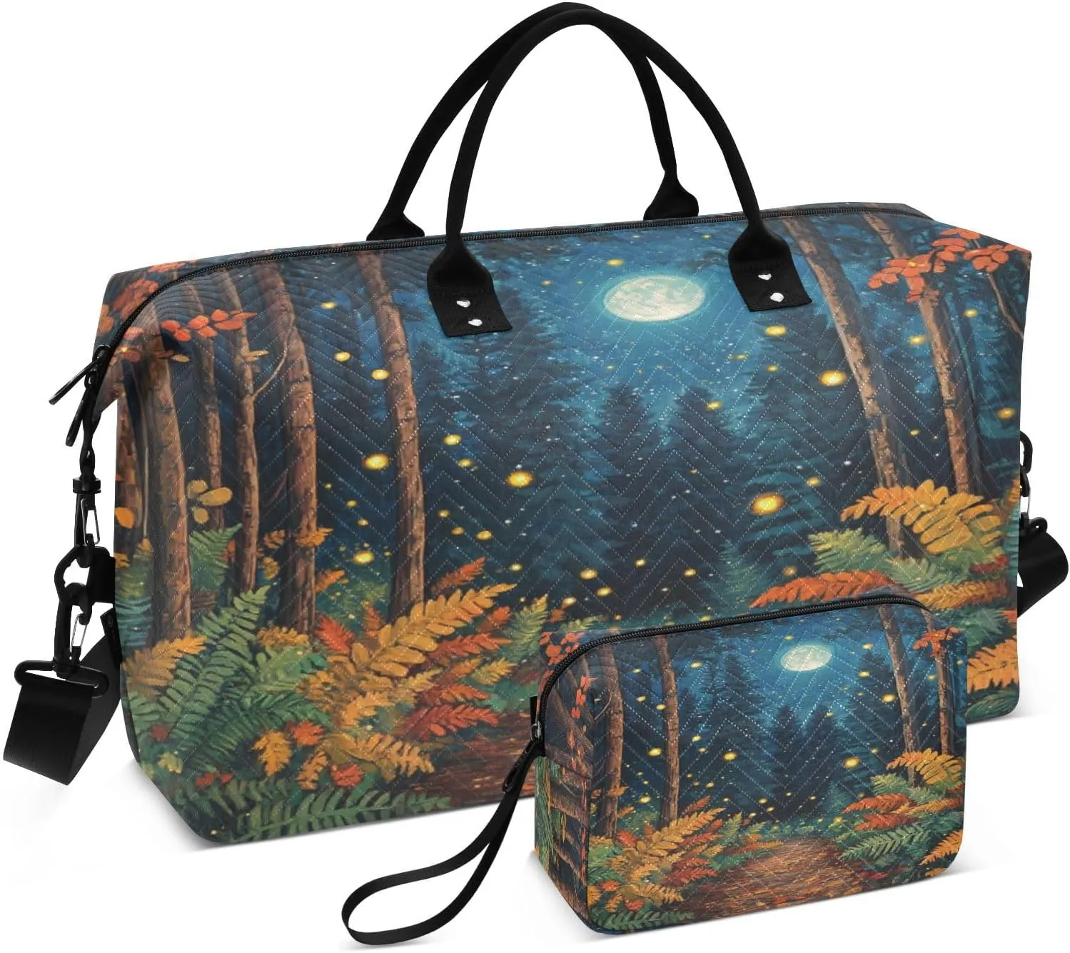 Moonlit Ferns Amber Sports Gym Bag for Women Men Travel Duffel Bag Weekend Overnight Carry on Bag with Toiletry Bag Hospital Bag for Hospital Plane Swimming Yoga Workout