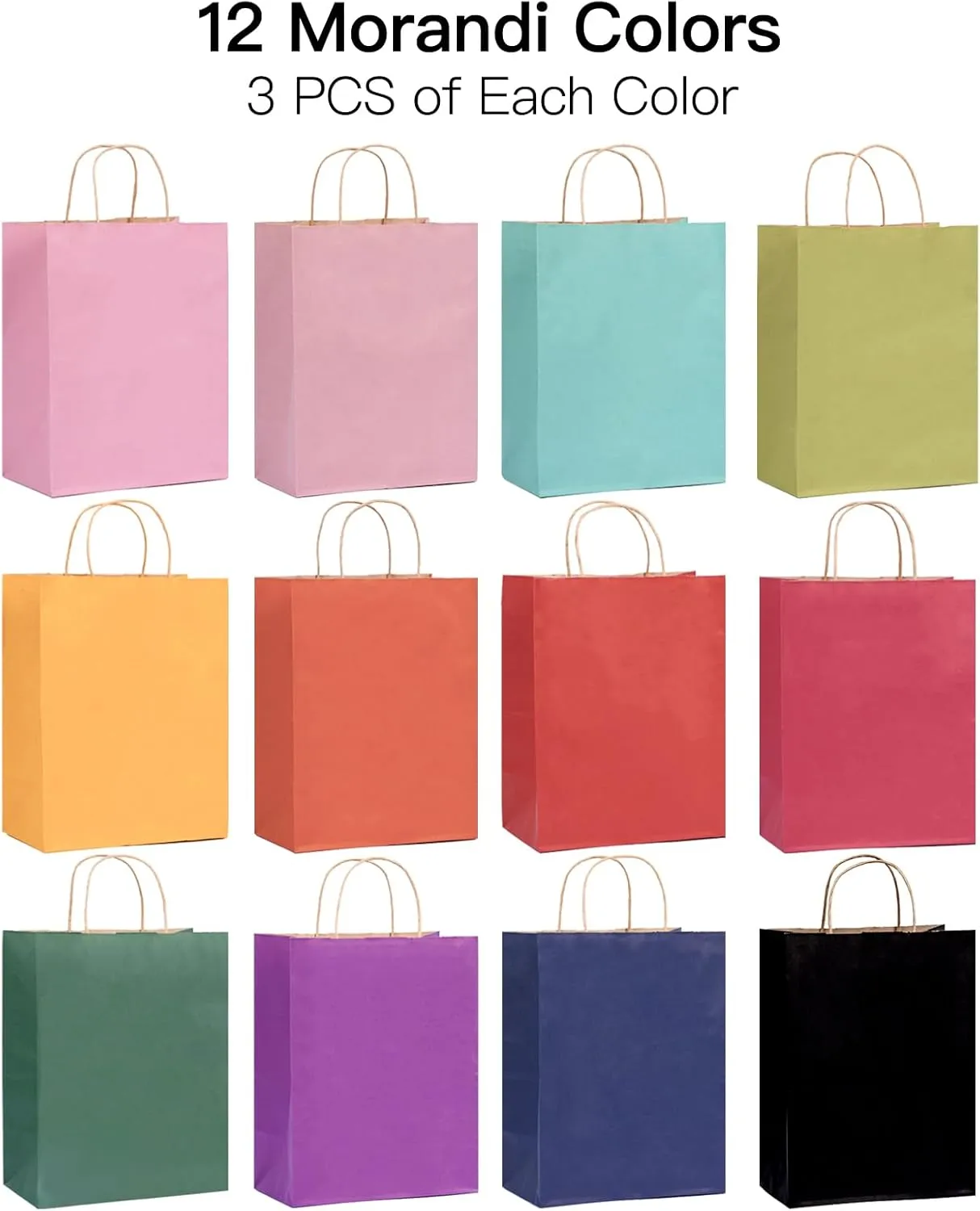 Moretoes 36pcs Paper Gift Bags with Handles Bulk, 7.5"x 4.7"x 10.2" Party Favor Bags, Medium Goodie Bags for Kids Birthday, Crafts, Christmas Party Supplies (12 Colors)